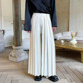 HEYFANCYSTYLE Men's Formal Wide Leg Trousers - Pleated, High-Waisted, Full Length